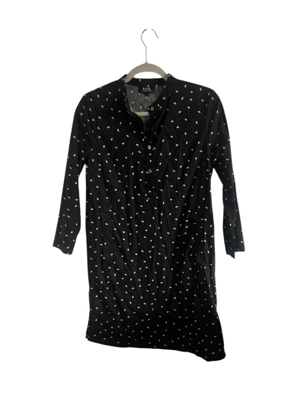 A.P.C. Black Long-Sleeve Dot Shirt Dress